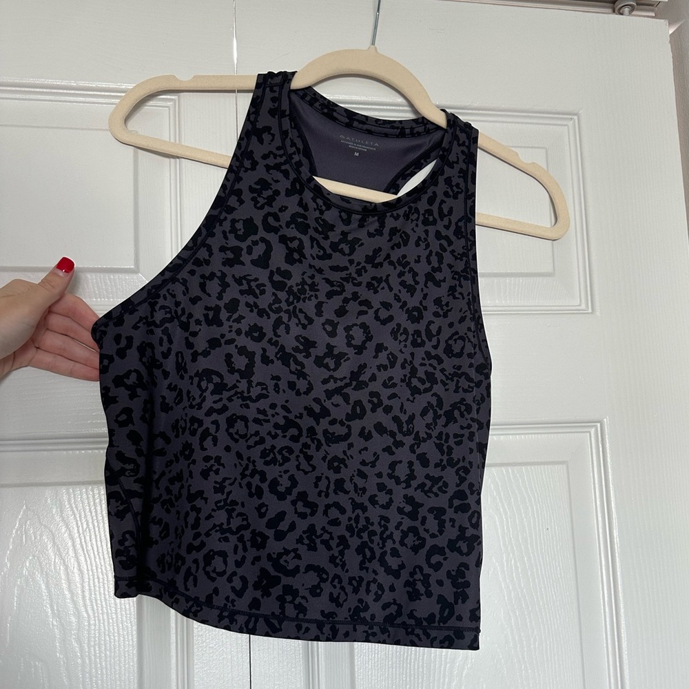 black and grey cheetah athleta athletic tank top racer back